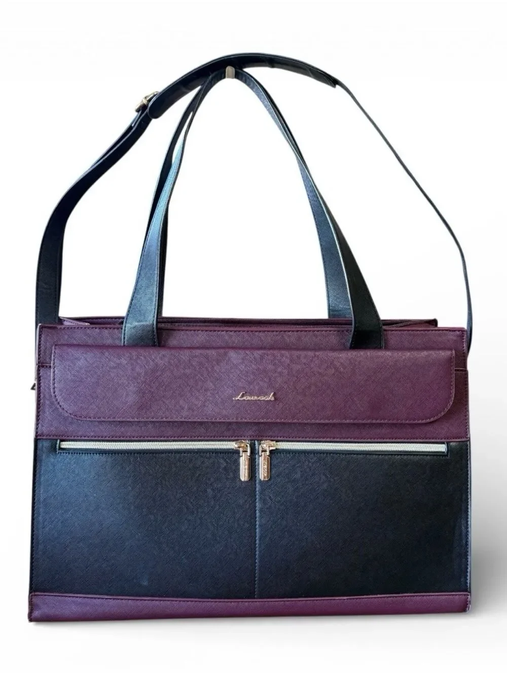 NWOT LOVEVOOK Waterproof Tote Laptop Bag Purple Black 17” Gold Hardware